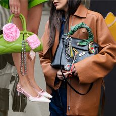 a collage showing the bag charm trend on the style set