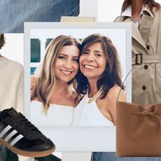 Fashion collage of a mom and daughter along with a ribbed sweater, black Adidas sneakers, a tan Mango tote bag, and Topshop trench coat — 30 Stylish Nordstrom Finds to Love at Any Age